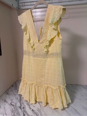 Audrey Parks x Francesca’s Butter Yellow Crochet-Trim Mini Dress - L